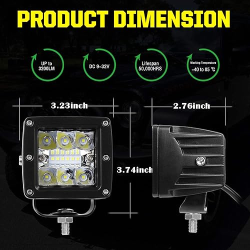 Miniatura 2 de AAIWA Barra de luz LED de 3 pulgadas, 36 W, luces combinadas de inundación de punto para camioneta camioneta RZR ATV UTE UTV