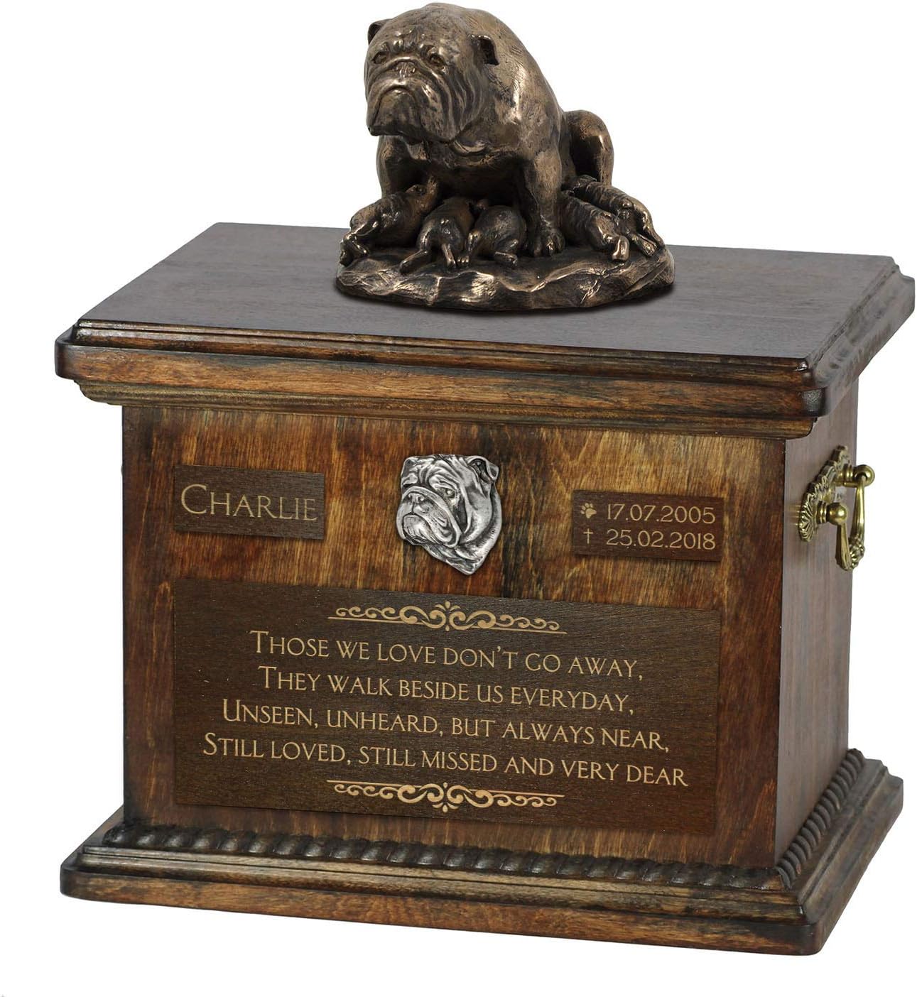 Art-Dog Custom Dog Sitting Statue Memorial Urn - Handmade Cold Cast Bronze on Birch Base – Sturdy and Stylish Urn for Dog’s Ashes – 8.3x11.4x8.7 – 5l – English Bulldog II