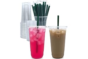 Aatriet 32 oz Clear Plastic Cups with Lids and Straws
