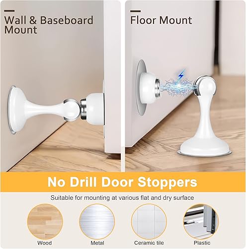 Miniatura 3 de Profasion Topes magnéticos para puerta, paquete de 4, topes de puerta de acero inoxidable para montaje en pared y piso, soporte de puerta mantiene