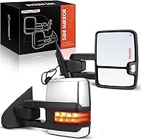 A-Premium Towing Mirrors for Chevy Silverado & GMC Sierra 1500/2500/3500 HD 2014-2018 - Heated Power Glass, Telescoping Chrome, Backup Lamp, Pair
