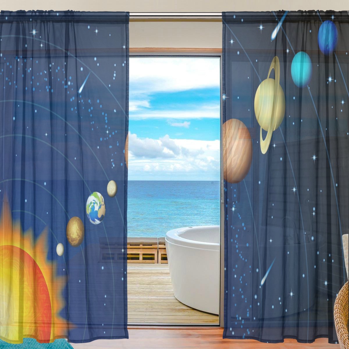 アンティーク マドラスレース 瞬く星 流れ星 カーテンパネル 月☪ 銀河 天の川 アンティーク マドラスレース 瞬く星 流れ星 カーテンパネル 月