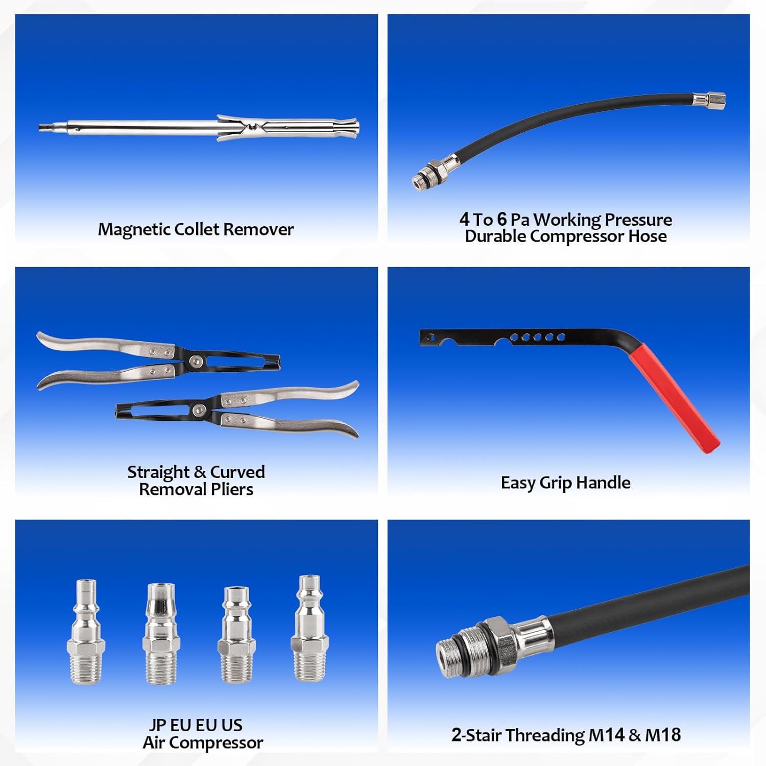 Valve Spring Compressor and Valve Guide Removal Tool Set - Universal OHV/OHC Engine Kit, No Head Removal, Steel Construction with 5mm, 6mm, 7mm, 8mm, 10mm, 11.5mm Adapters