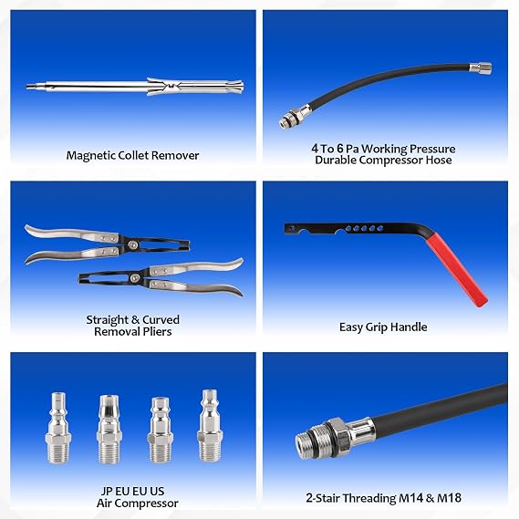 Valve Spring Compressor and Valve Guide Removal Tool Set - Universal OHV/OHC Engine Kit, No Head Removal, Steel Construction with 5mm, 6mm, 7mm, 8mm, 10mm, 11.5mm Adapters