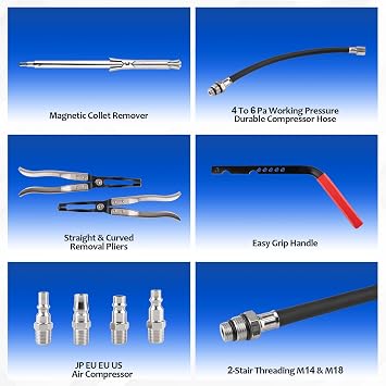 Valve Spring Compressor and Valve Guide Removal Tool Set - Universal OHV/OHC Engine Kit, No Head Removal, Steel Construction with 5mm, 6mm, 7mm, 8mm, 10mm, 11.5mm Adapters