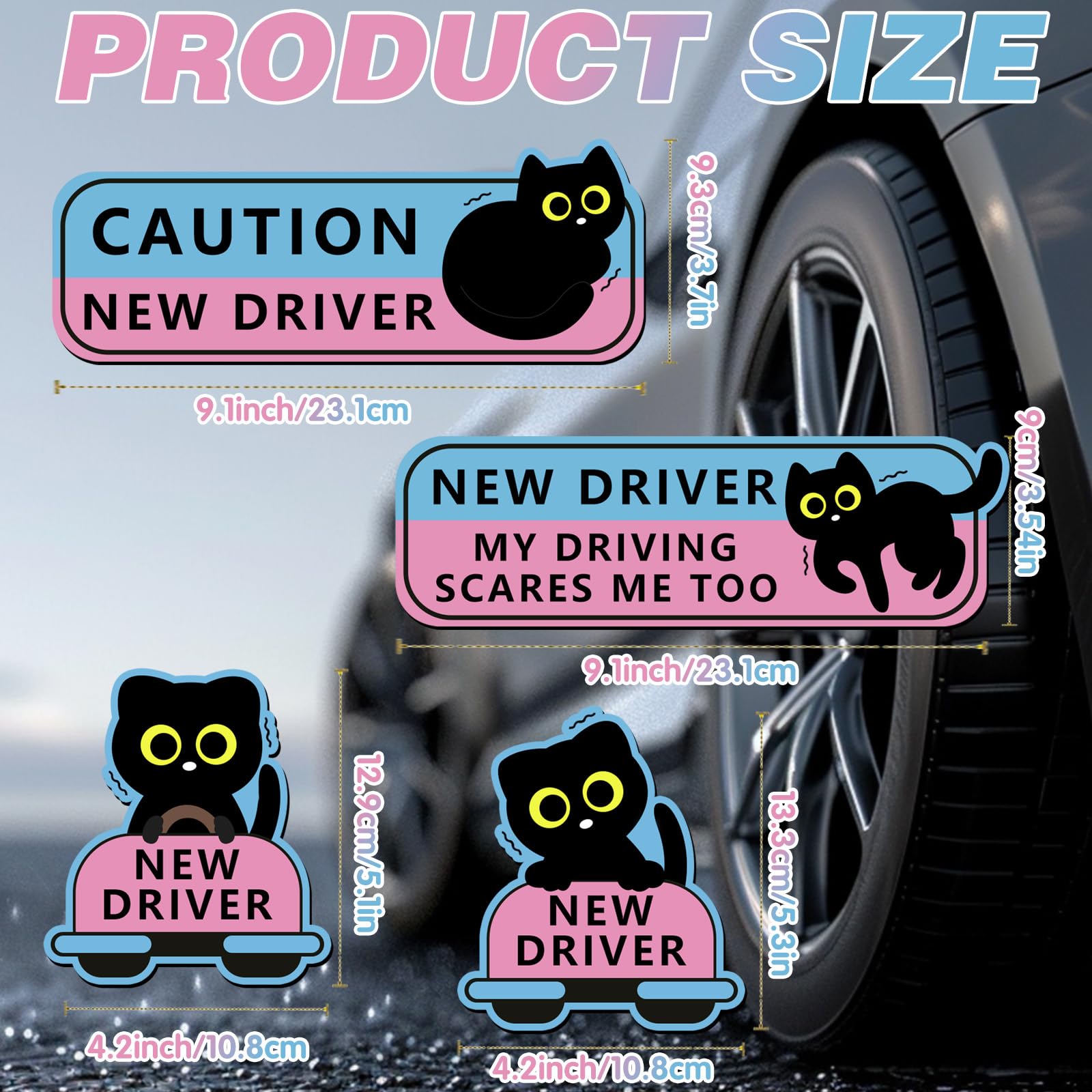 Lot De 4 Autocollants Magnétiques Amusants Pour Voiture - Motif Chat Noir, Idéal Pour Nouveaux Conducteurs