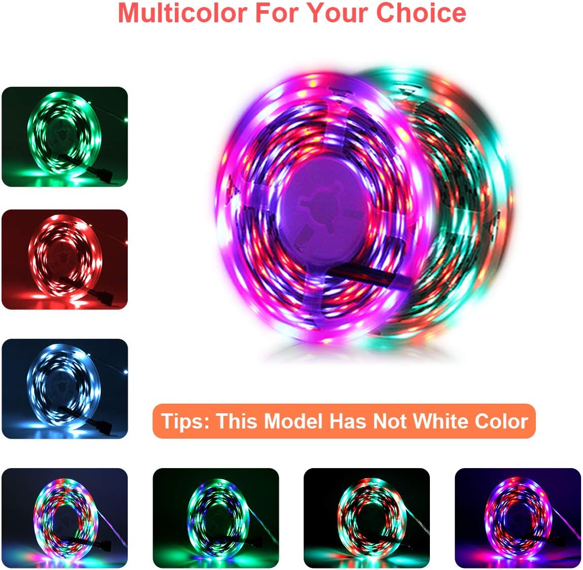 phopollo Led Lights 16.4ft 3528 300 LEDs Color Changing NO White Color Flexible Led Tape Light Kit for Bedroom