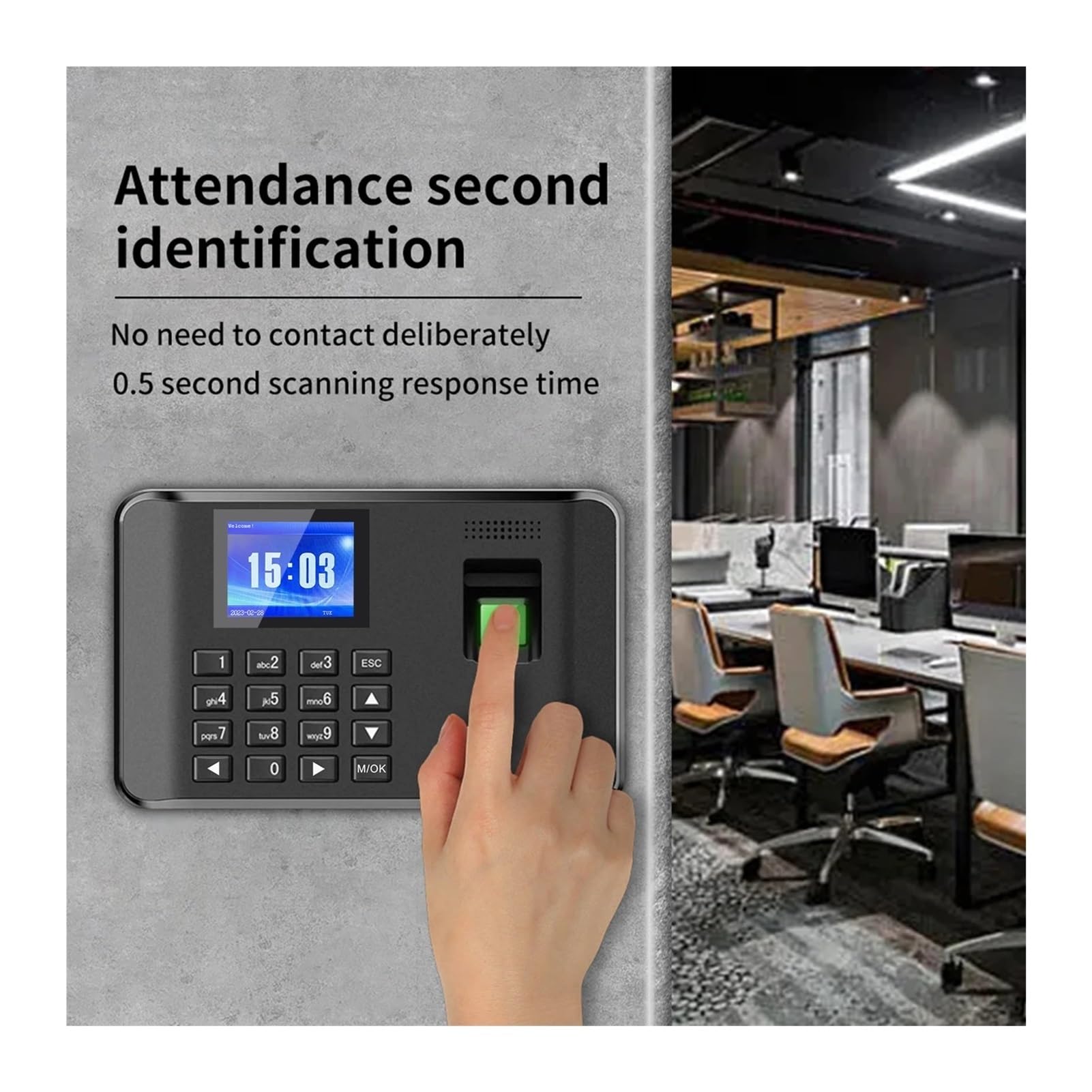 Pointeuse Horaire Machine de pointage biométrique Intelligente avec Empreintes digitales et Mot de Passe, Horloge de pointage, enregistreur d'enregistrement des employés, écran LCD, Invite vocale