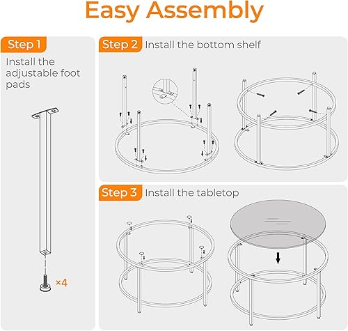 Miniatura 8 de Yaheetech Mesa de centro de cristal dorado para sala de estar, mesa de centro redonda de vidrio de 36 pulgadas con marco de metal, mesa de centro