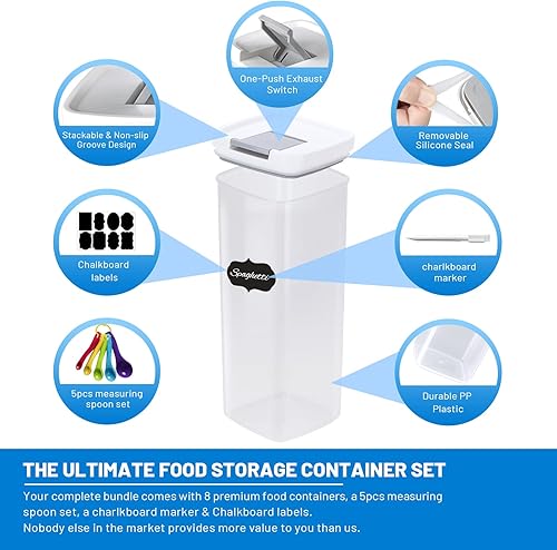 Miniatura 5 de Juego de recipientes herméticos de almacenamiento de alimentos con tapas paquete de 8 para organización de cocina y despensa recipientes de plástico