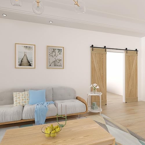 Miniatura 7 de DaAzHai Kit de riel de hardware para puerta corredera de granero de 8 pies para puerta doble fácil de instalar - Pista de puerta de granero