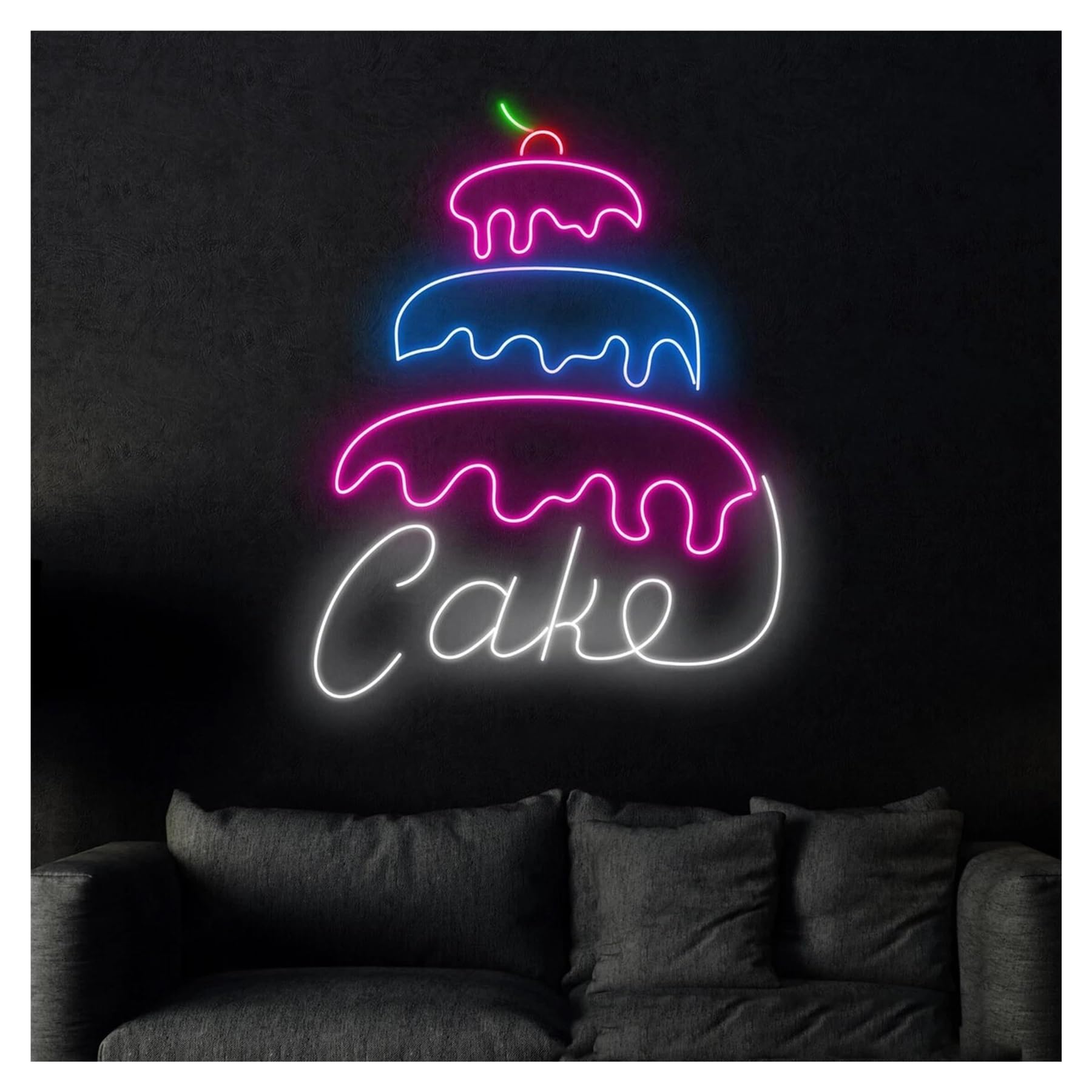 Insegna al Neon Decorazione Murale Con Insegna Al Neon A Forma Di Torta Di Compleanno Personalizzata Per Feste Di Compleanno, Negozio Di Torte Alla Crema, Pasticceria,38cm