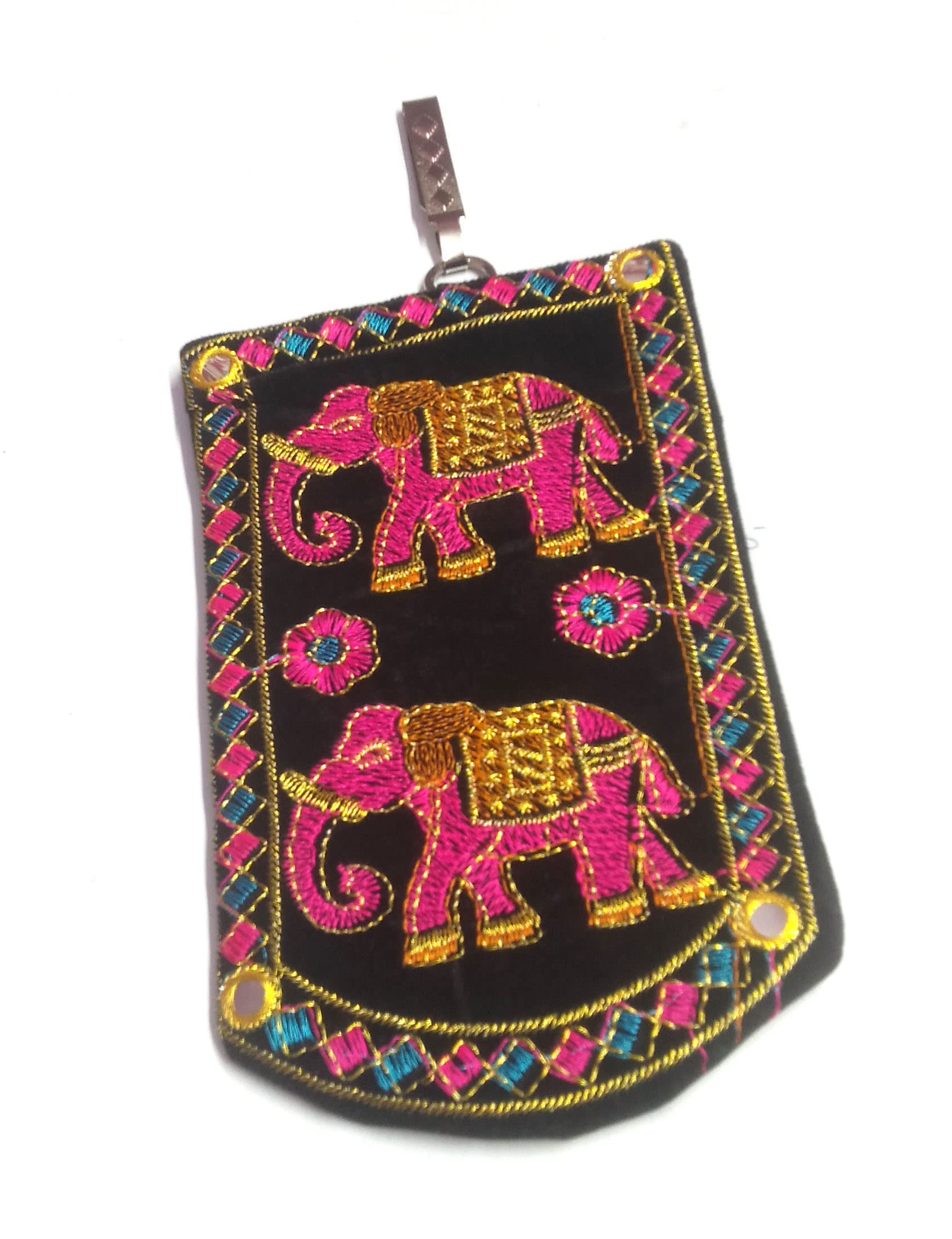SUMERA WARQ Embroidered Mobile Pouch for Women Multicolor Designer Ethnic Rajasthani Handmade Phone Cover/Case with Sling and Waist Clip by SAS It Up (Blue Black) 1