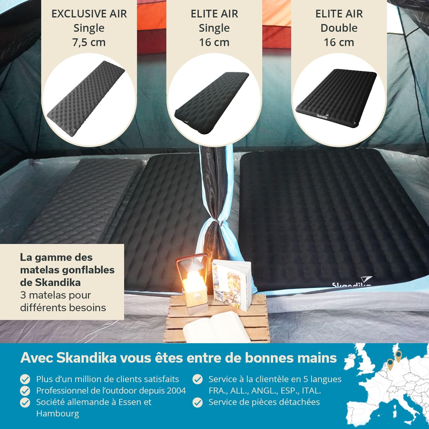 Skandika Elite Air Double | Matelas Gonflable Double 2 Personnes, 200 x 135 cm, Valve puissante, 16 cm de Hauteur, Ultra léger, Sac de Transport | pour Camping et randonnée