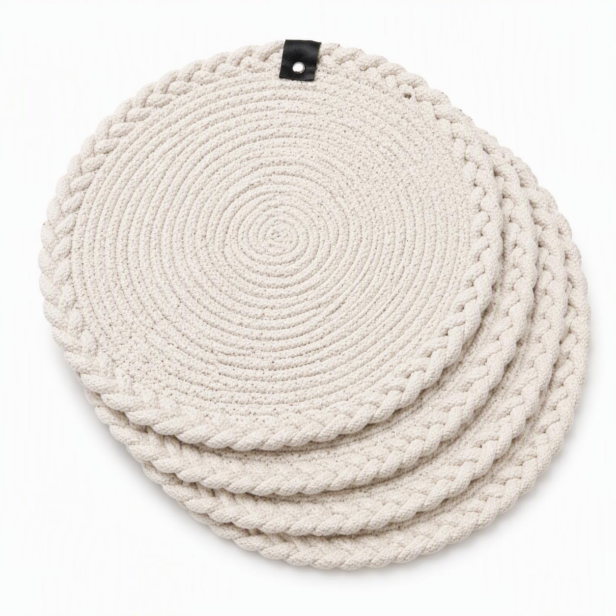 Love n Beyond Thick Braided Solid Rope Table Mats Large Non Slip Heat Resistant Washable Place Mats for Dining Table, Centre Table,Plates and Pans for Kitchen Decor 33 Cms, Natural White, Set of 4-image-10