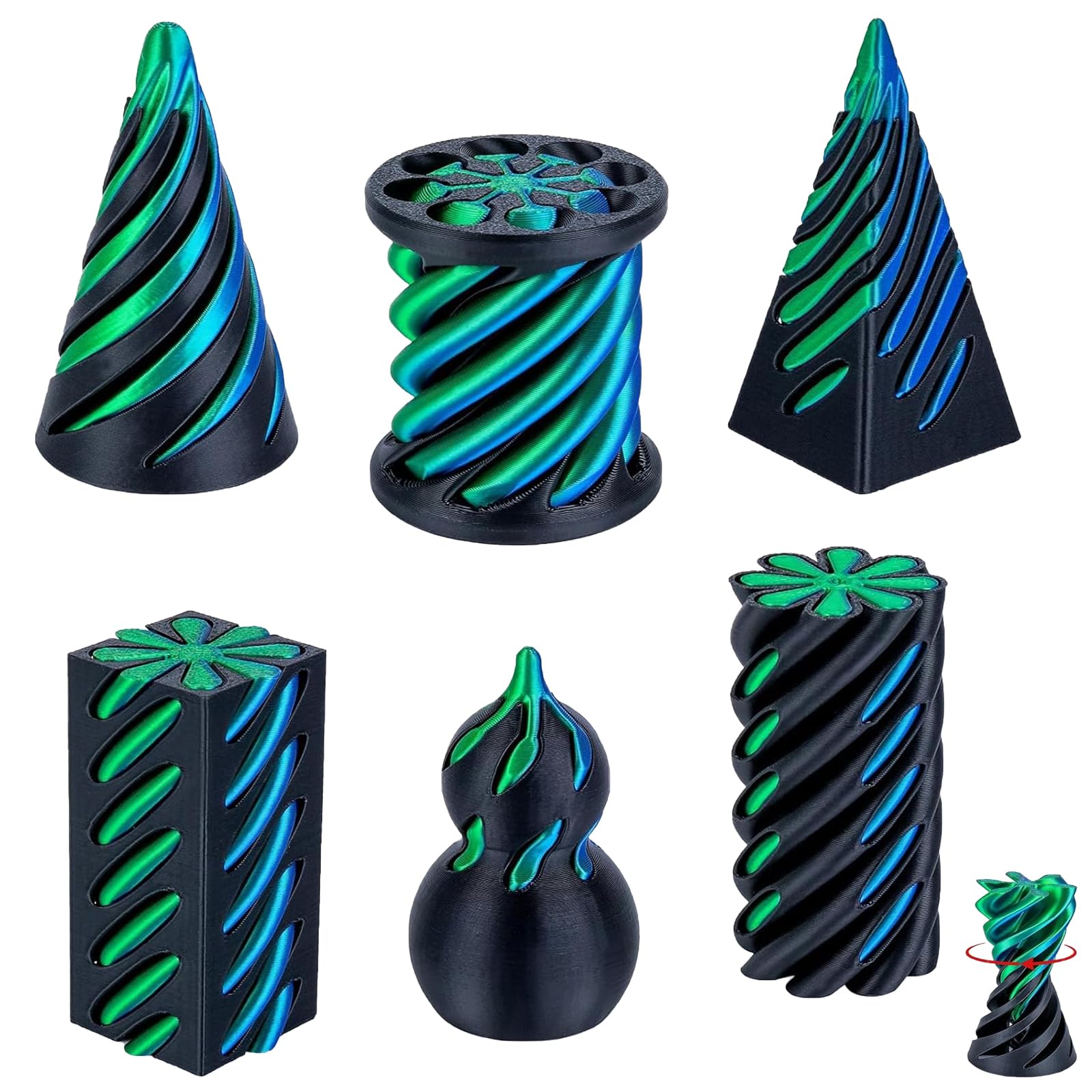 6-Piece Set 3D Printed Fidget Toys, Spiral Cone Fidget Toys, Stress Relief and Focus Enhancement for ADHD, Students and Office Workers, Portable Desk Toys with Smooth Motion ﻿