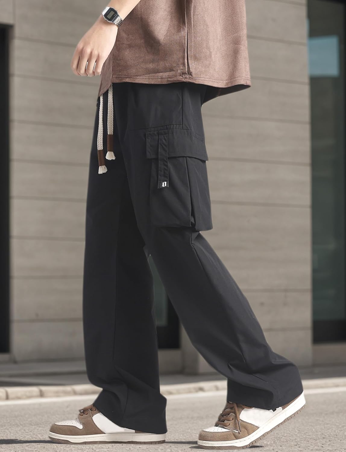 SEAUR Men's Cargo Baggy Pants Joggers Parachute Sweatpants Y2k Hiking Straight Leg Drawstring Trousers - Image 4