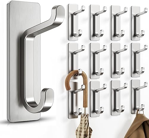 Miniatura 8 de Ganchos de Pared Autoadhesivos para Colgar: Extra Fuertes 13 LB, Gancho para Abrigo, Toalla en Baños, Ducha, Cocina, Pared, Gancho de Puerta, Níquel