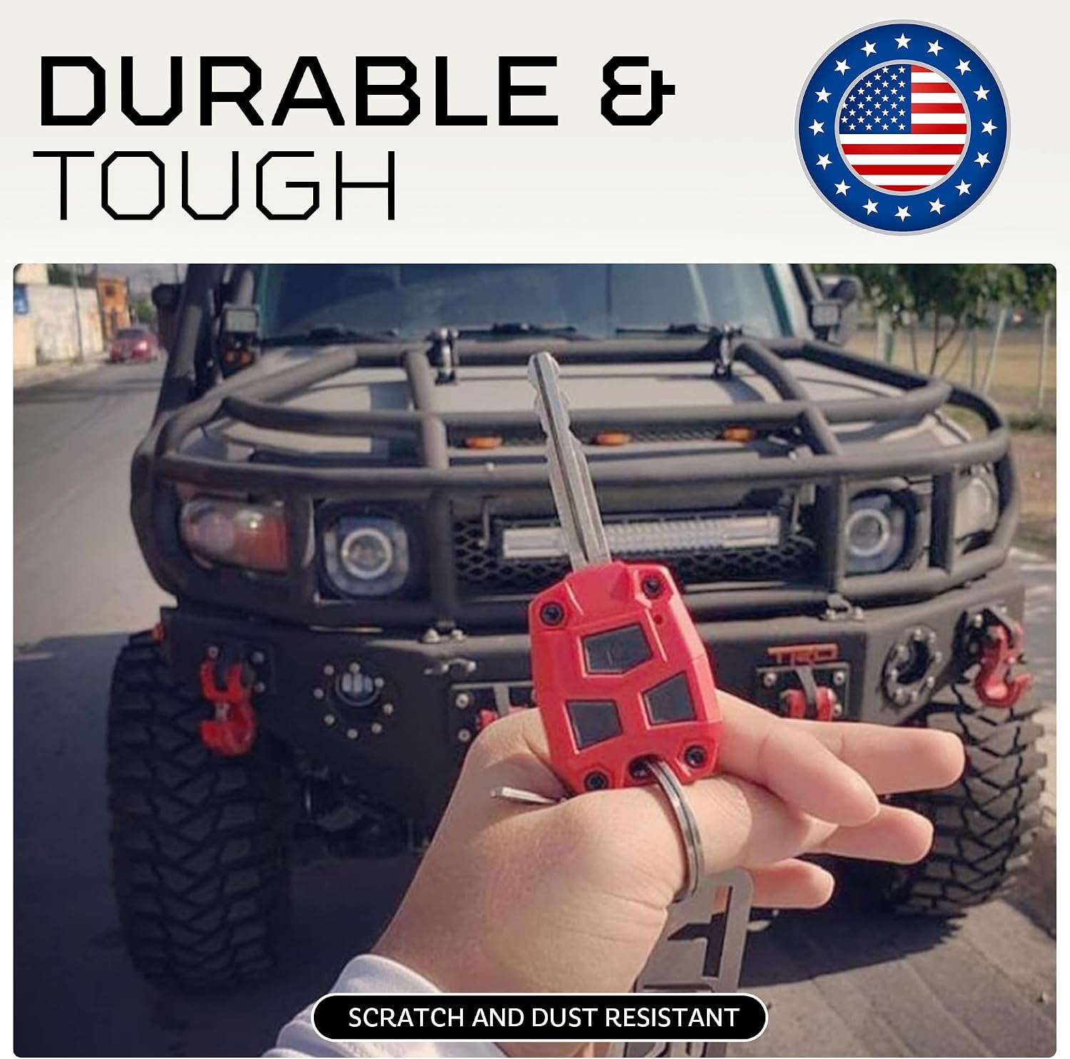 AJT Design ABS Plastic Keyfob Case for FJ Cruiser (2008-2014) | Key Fob Replacement Shell Only (No Electronics) | FJ Cruiser Accessories - Made in USA | Red