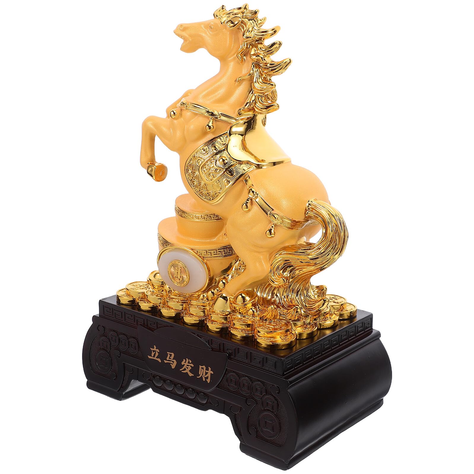 Cheval dorée Feng Shui Cabilock, statuette artisanale de prestige
