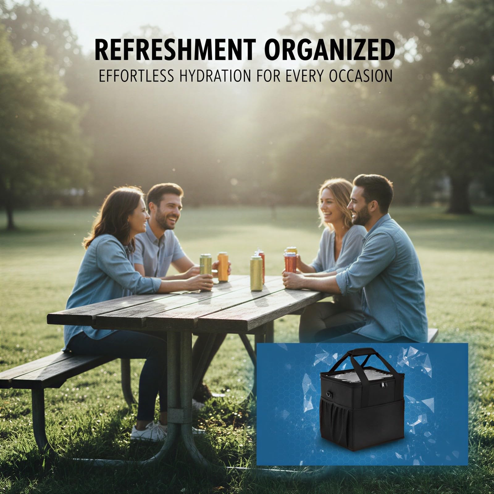 Sac porte-boissons isotherme à 4 compartiments, bandoulière rembourrée réglable et amovible, transport facile pour voyage, randonnée et usage quotidien, format compact pour bouteilles et gobelets