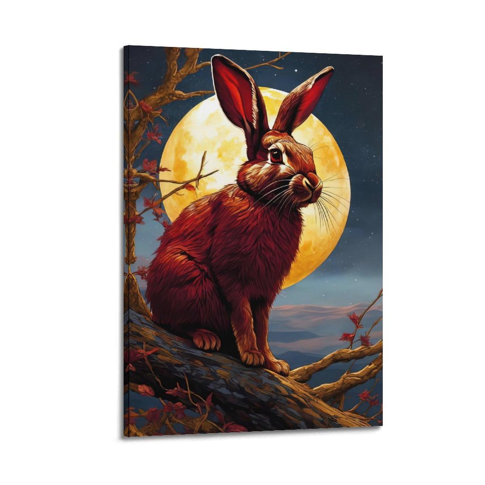 CXHJCA Animal Poster Rabbit on The Branch Poster Decorative Painting Canvas Wall Posters And Art Picture Print Modern Family Bedroom Decor Posters 24x36inch(60x90cm)