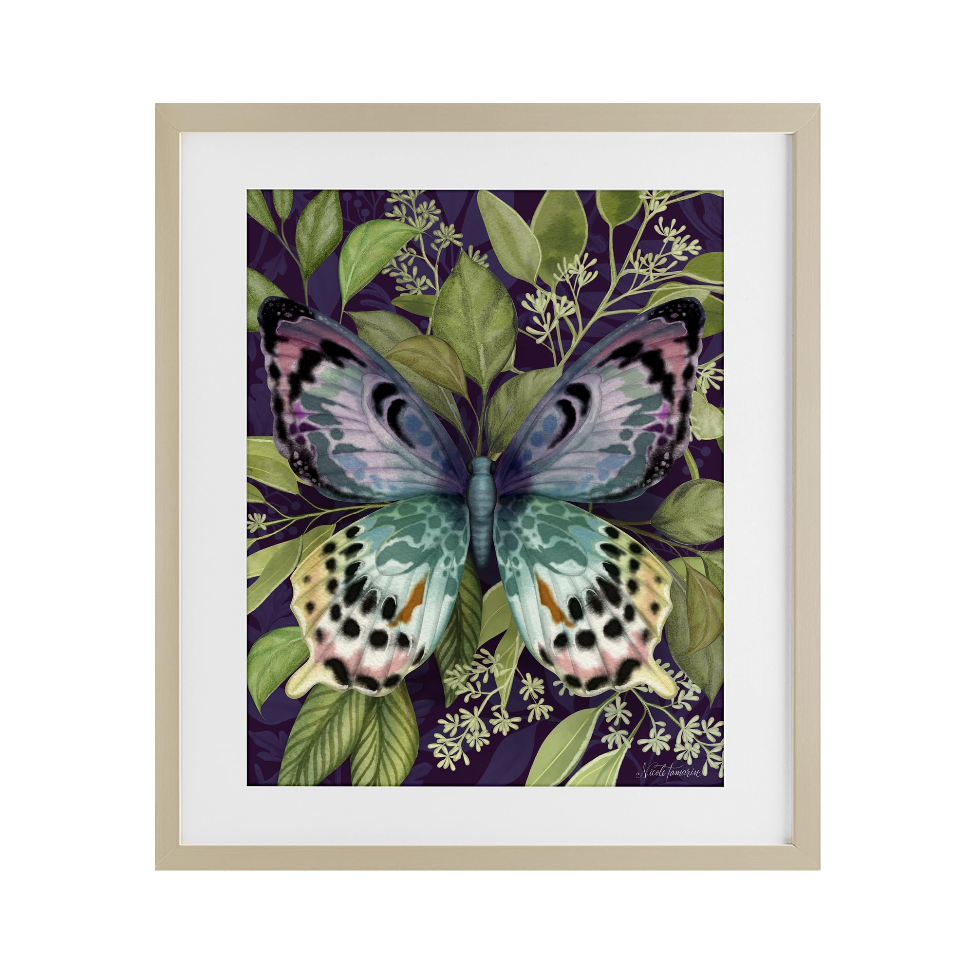 'Midnight Garden Butterfly'| Framed Print Under Glass
