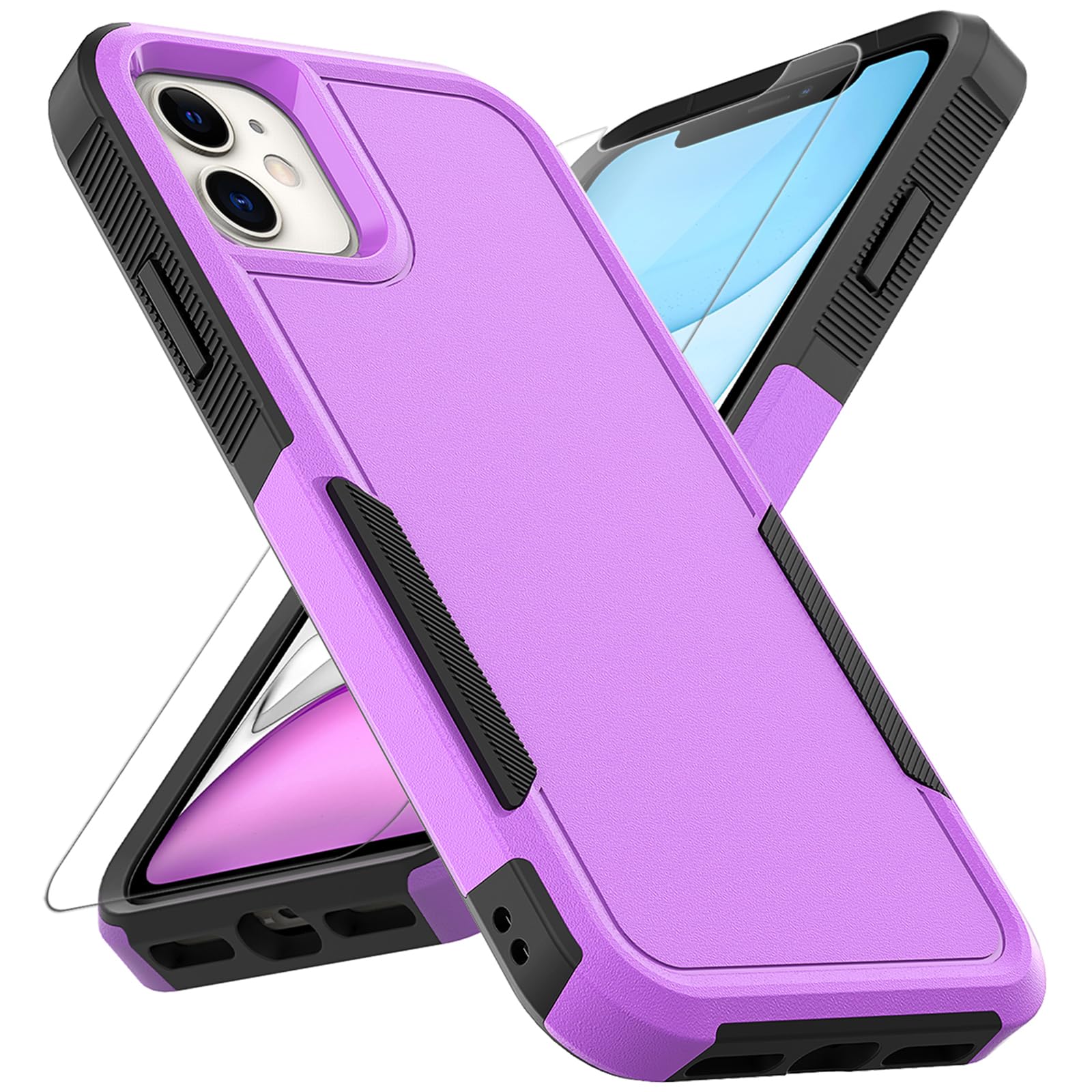 for iPhone 11 Case: Dual Layer Protective Heavy Duty Cell Phone Case Shockproof Rugged Bumper Tough with Screen Protector - 16ft Military Grade Drop