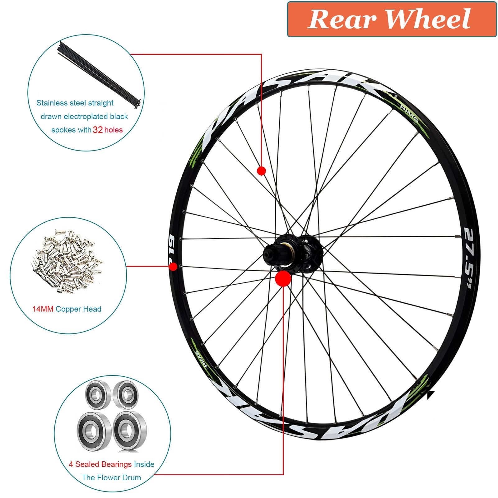 AuroraXQ Zestaw kół do roweru górskiego 66 77,5 69 cm, hamulec tarczowy ze stopu aluminium, koła piasty HG, kompatybilność z szybkim zwalnianiem, 7-12 prędkości i opona 3,5-6,5 cm (fioletowe, 66 cm)