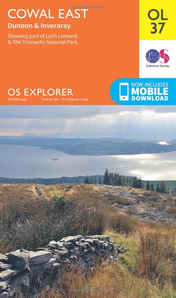 Ordnance Survey Unisex Orange Explorer Ol37 Cowal East Dunoon & Inveraray Map With Digital Version