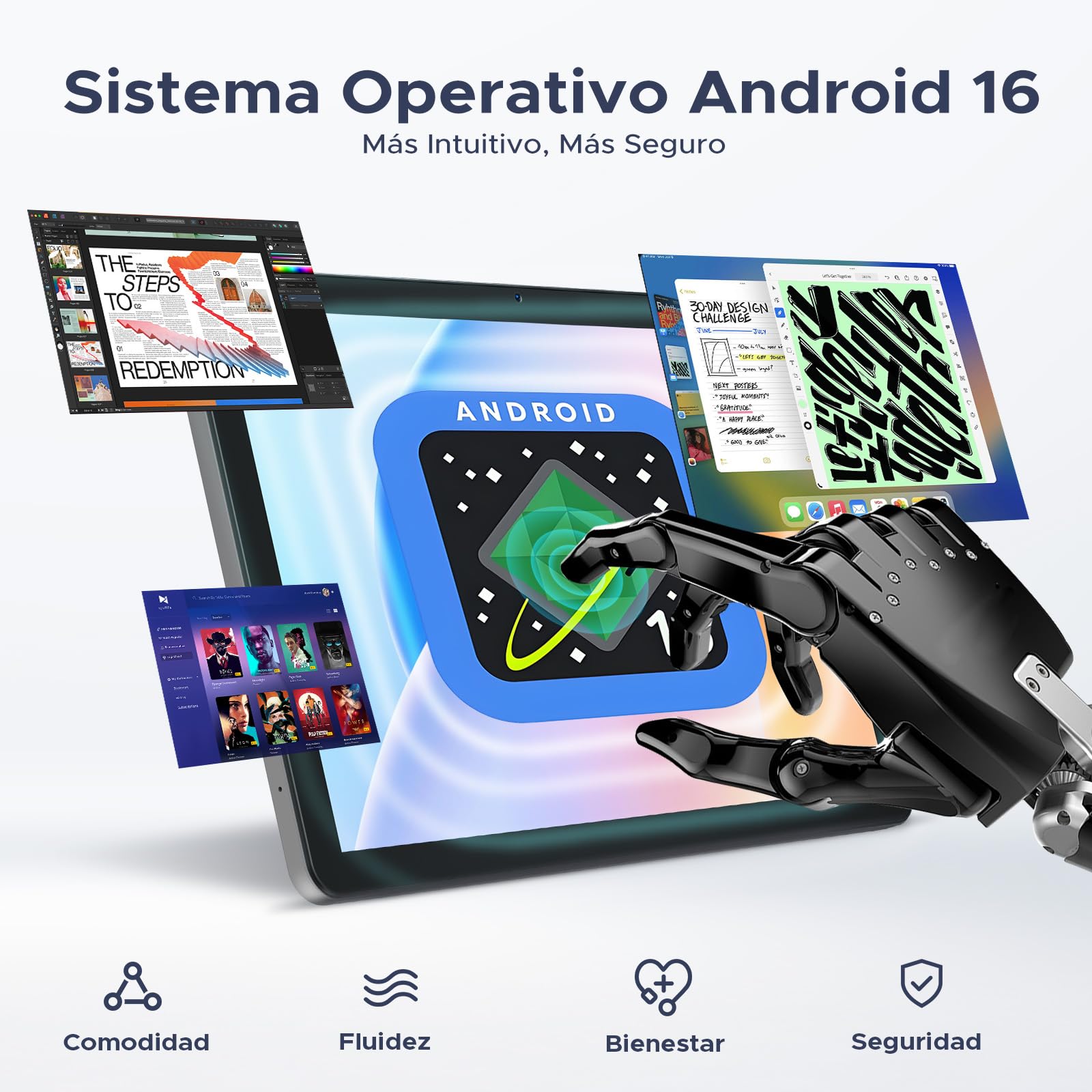 P10 Pro Tablet Android 16, Tablet 10 Pulgadas with Gemini AI, 48GB RAM+128GB ROM/2TB, Octa-Core T7250, 120Hz, 8800mAh, 13MP+5MP, Face ID, GPS, 5G WiFi, OTG, Tablet con Teclado y Lapiz, Negro