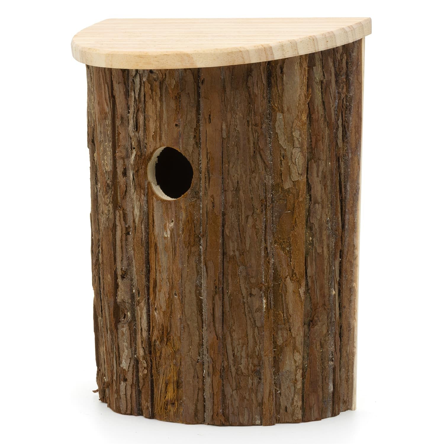 CKB LTD Birdhouse Natural Bark Wooden Bird Nesting Box, Easy Access Rustic Nest Box with Hinged Lid, 3.2cm Entrance Hole, 24.5x19x12cm, for Small Garden Birds