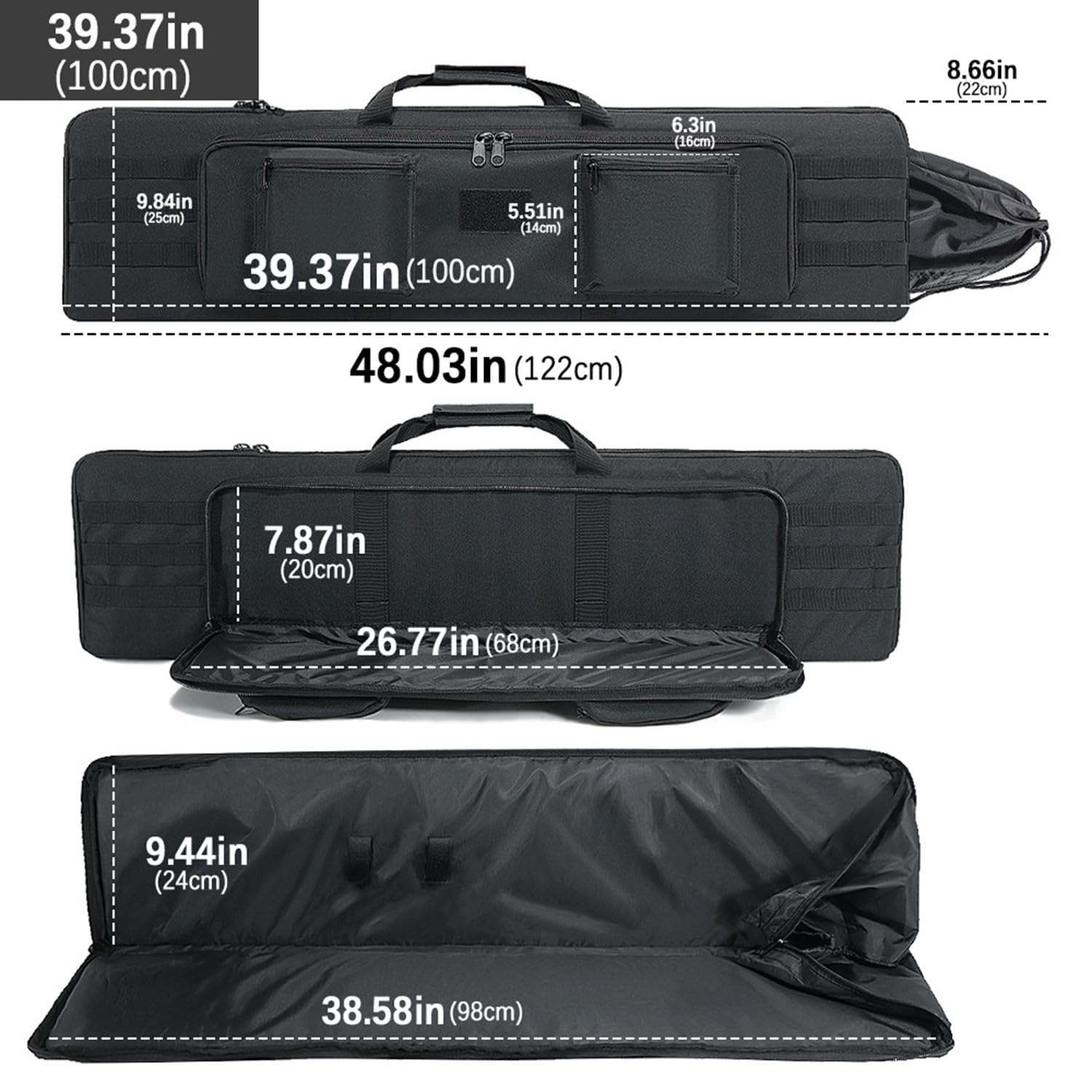 Maletin Arma Larga,Rifle Airsoft Bolsa Táctica Fundas Para Arma,Estuche Para Rifle Táctico Para Armacon,Correa De Hombro Extraíble Bolsa De Transporte,Con Sistema MOLLE Para Caza Disparando 100cm