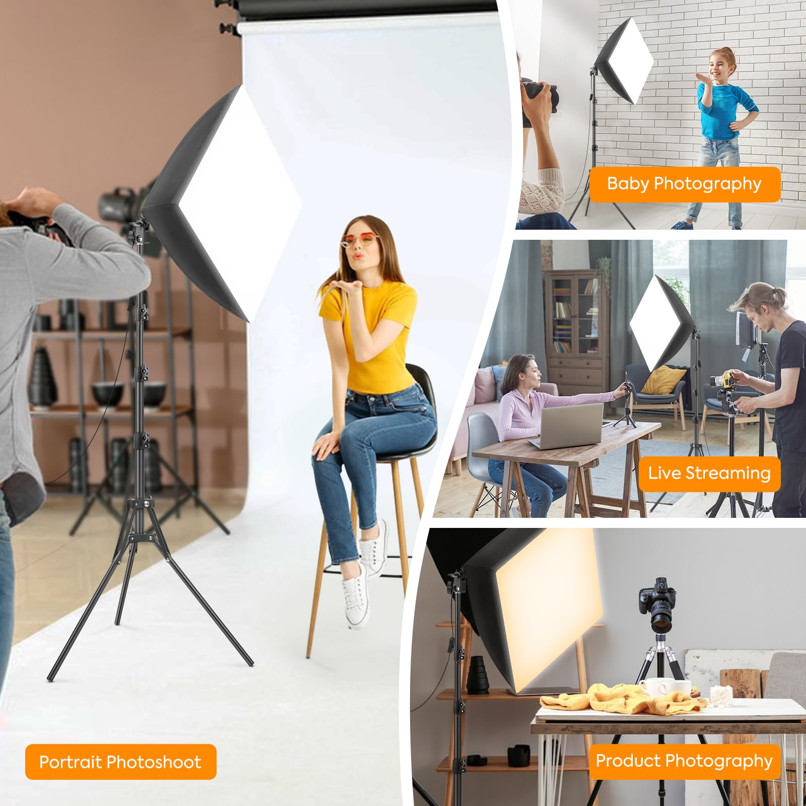 Kit d'éclairage pour photographie - Boîte à lumière Foccalli 85 W rotative - Éclairage continu avec intensité variable - Ampoule LED 2700-6400 K - Éclairage studio photo pour prise de vue de portraits