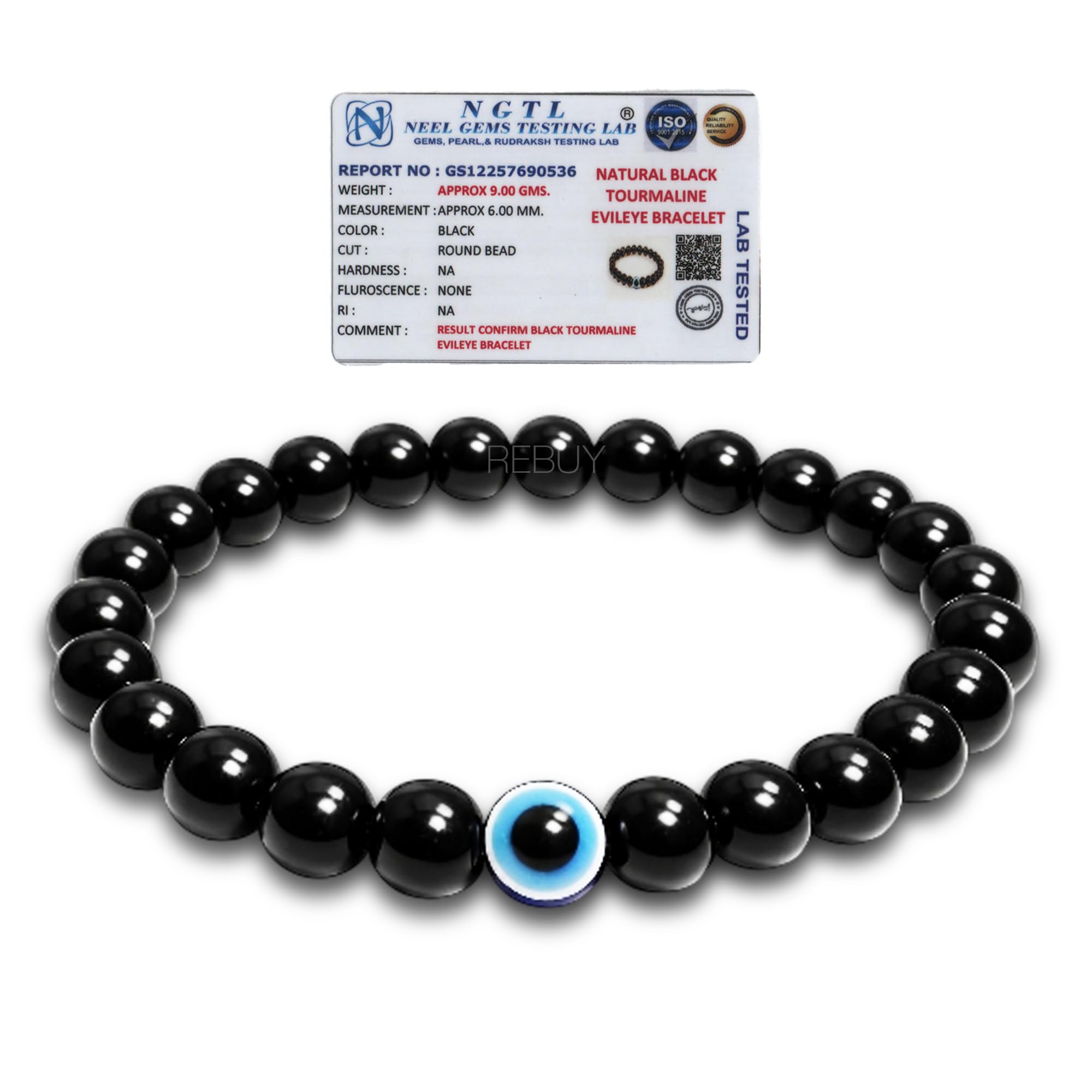 REBUY Black Tourmaline Bracelet For Both Men & Women | Reiki Crystal Healing Bracelet Help To Protect Against Negative Energy | 8mm Bead size, Pack of 1