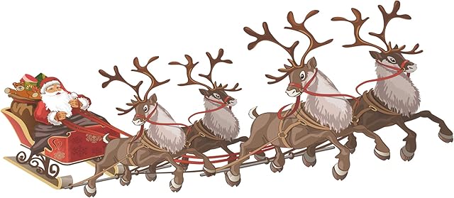 Medium (625mm wide) Single Santa Sleigh and Reindeer Full Colour Window Cling Sticker. Christmas Window Decorations by Stickers4 (Medium)
