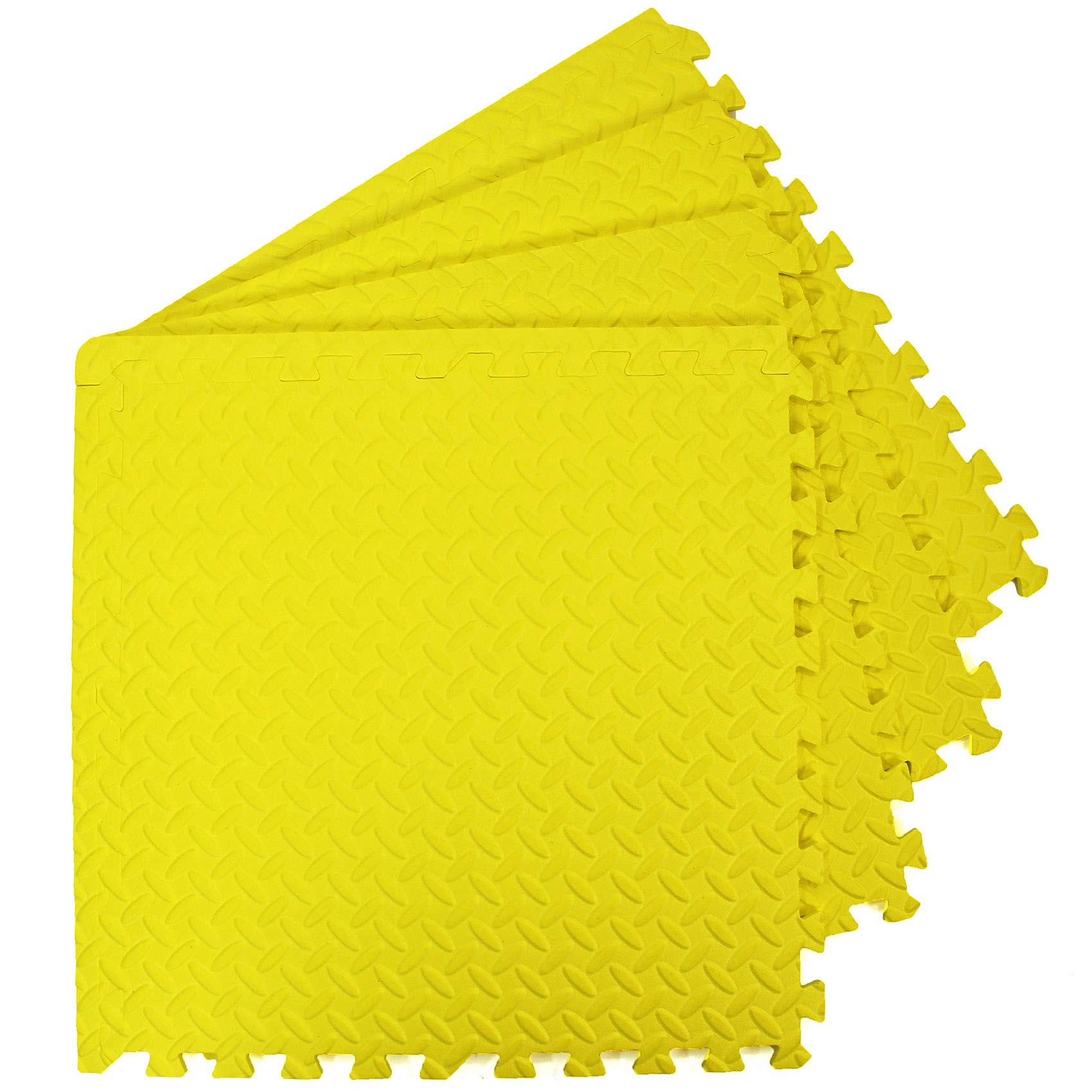 Actiasmat Interlocking EVA Foam Gym Mats – Diamond Plate Pattern Tiles – Protective Garage, Home Gym & Workshop Flooring – Multiple Colours & Pack Quantities Available (Yellow, 16 Mats (64 Sq Ft))