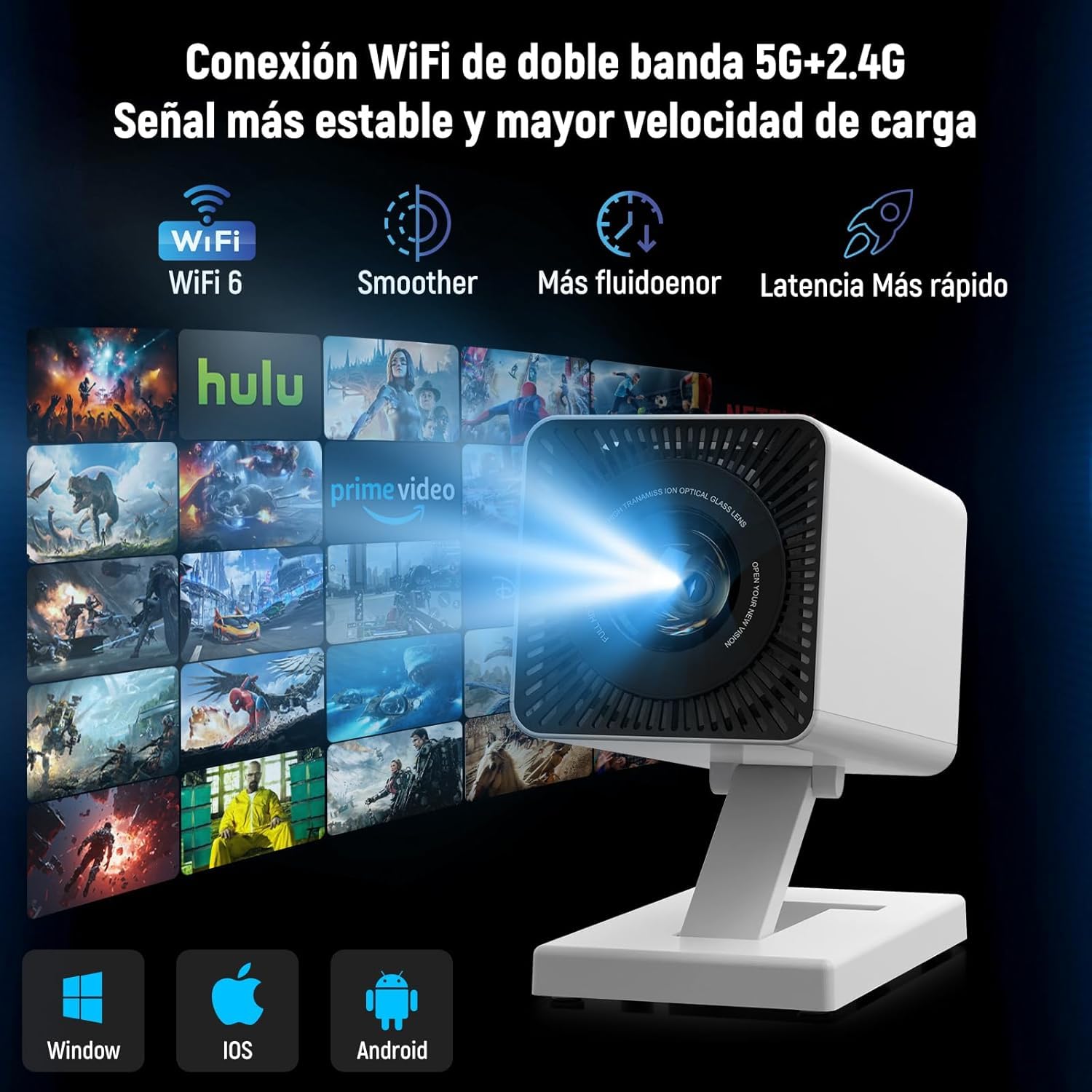 Putbecy Mini Proyector Portátil 4K con 1080P Nativo, Android 11, WiFi 6 y Bluetooth 5.4, Corrección Trapezoidal Automática, HDMI/USB, Compatible con Teléfono y PC, Proyector para Cine en Casa