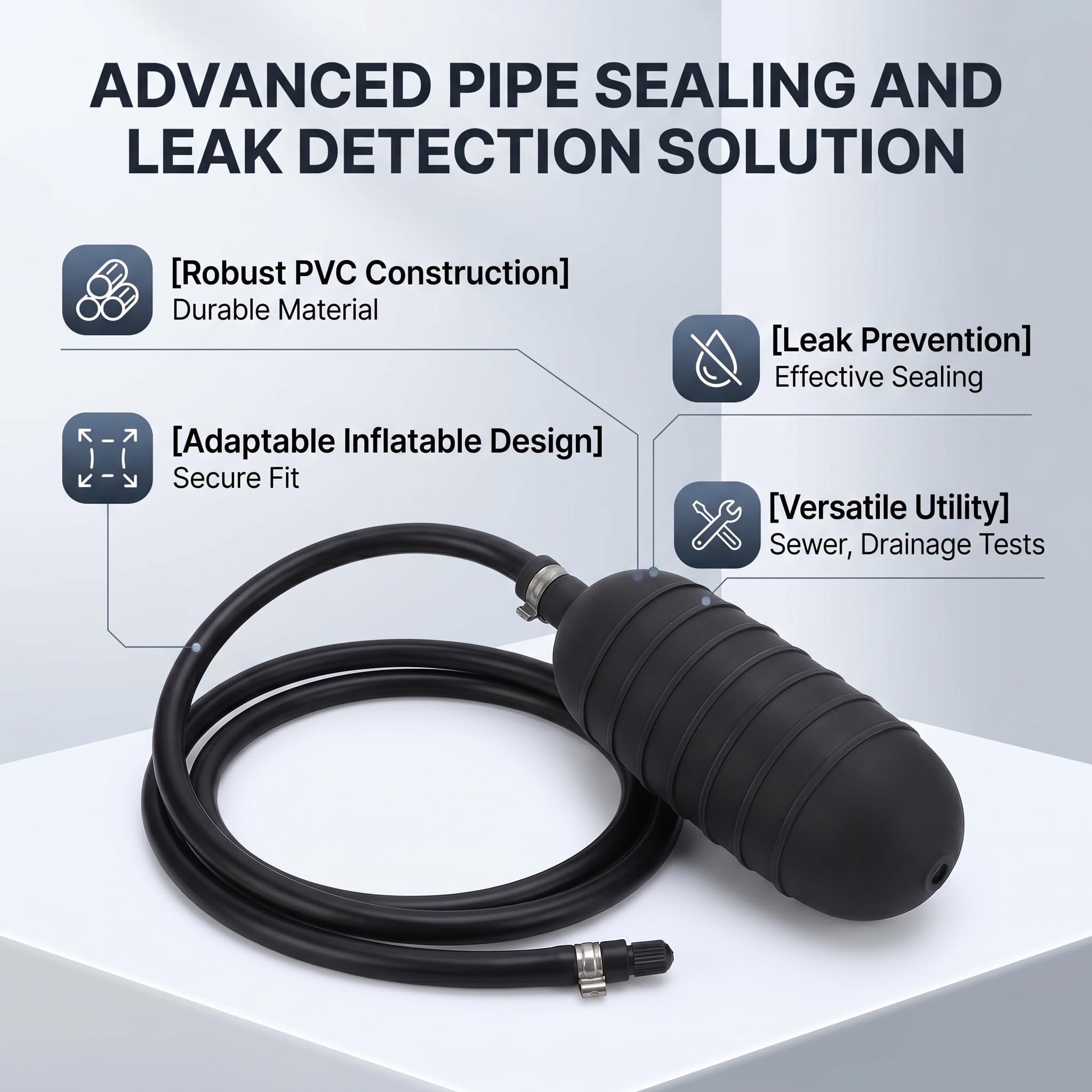 Akozon Tapón de Tubería Inflable de PVC con Bolsa de Aire con Cierre de Agua: Bolsa de Aire de Prueba de Agua Cerrada para Mantenimiento de Tuberías y Detección de Fugas (70mm)