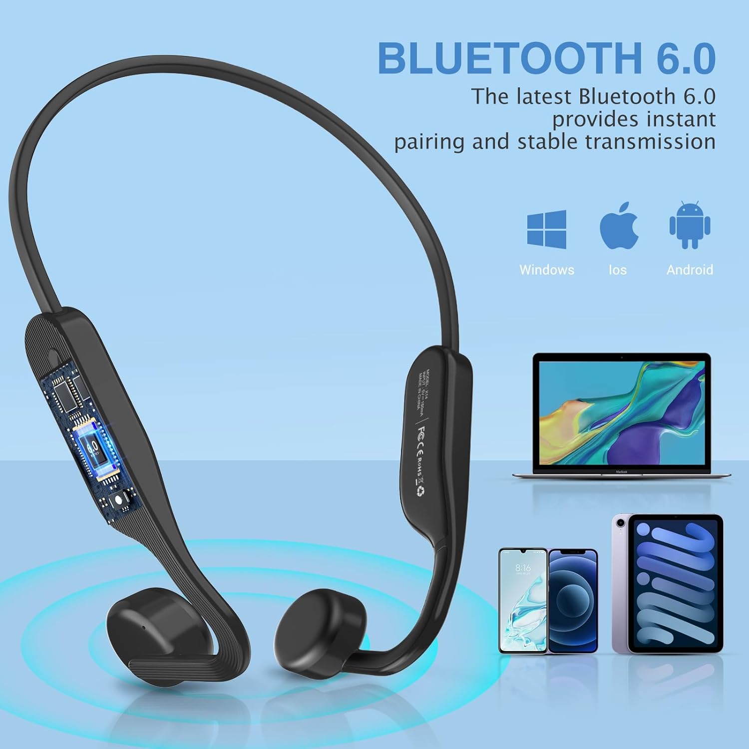 Bone Conduction Headphones Bluetooth 6.0 Open Ear Headphones Wireless Headphones with Mic 10H Playtime Sports Earphones, IPX6 Waterproof Headset for Running,Cycling, Hiking, Driving - Image 6