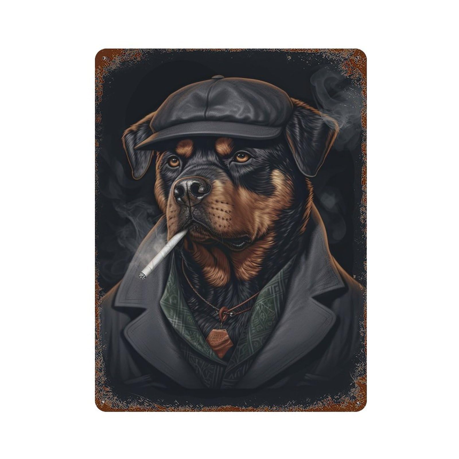 Rottweiler Gangster Suit Vintage Metal Tin Sign 15.7"x11.8", Novelty Wall Decor for Garage, Pub Or Kitchen