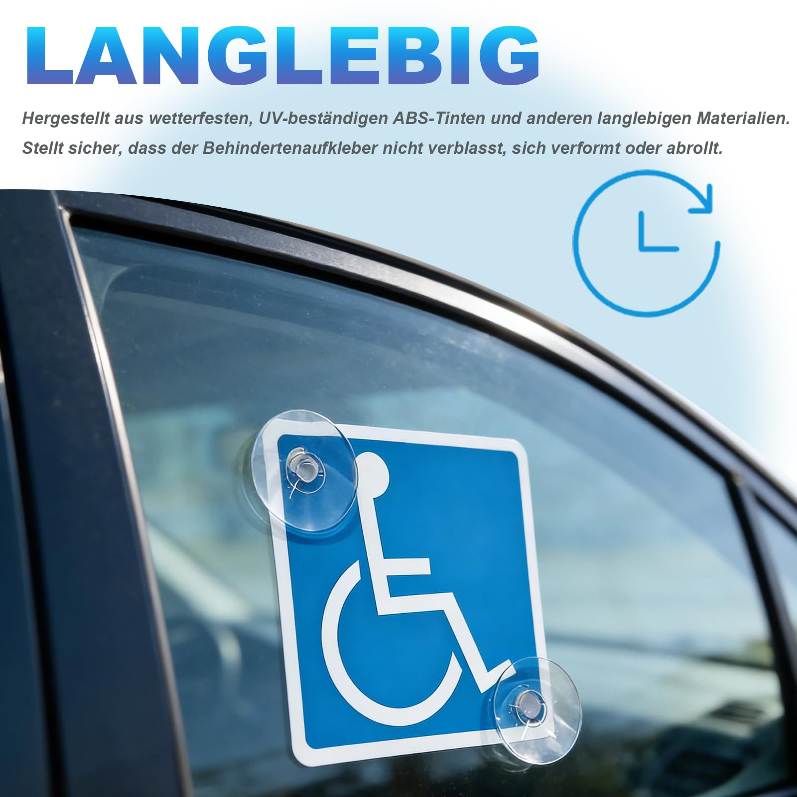 Saugnapf Rollstuhlfahrer Schild Auto - Behinderten Aufkleber Auto 12x12cm, Rollstuhl Aufkleber Auto, Behindertenschild Autoschild für Windschutzscheibe, Barrierefrei Aufkleber für Behinderte (2 Stück) - 5