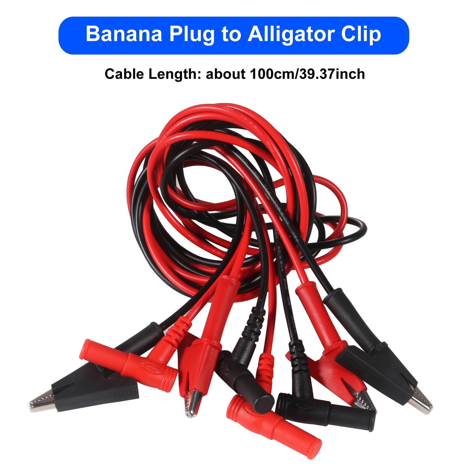 UMLIFE 10PCS Multimeter Test Leads Right Angle Banana Plug to Alligator Clip Heavy Duty Silicone Wire for Electrical Testing — Amazon image 2