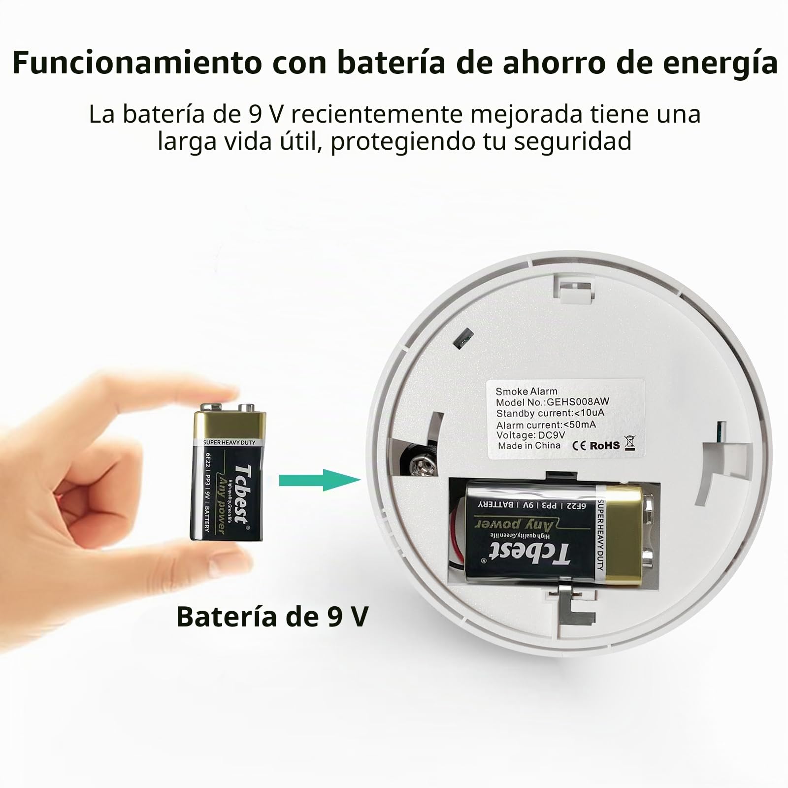 WiFi Detector de Humo, Sensor de Alarma contra Incendios inalámbrico, Sirena de Alarma contra Incendios inalámbrico Smart Life/Tuya con batería de 9V, Certificado EN 14604 (5 Piezas)