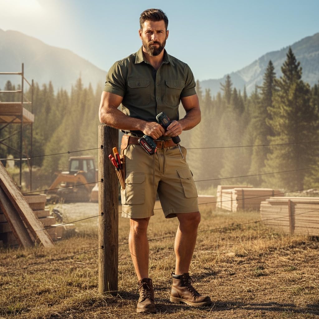 Men's Cargo Shorts Cotton Waistband Drawstring Cargo Work Shorts for Men - Image 4