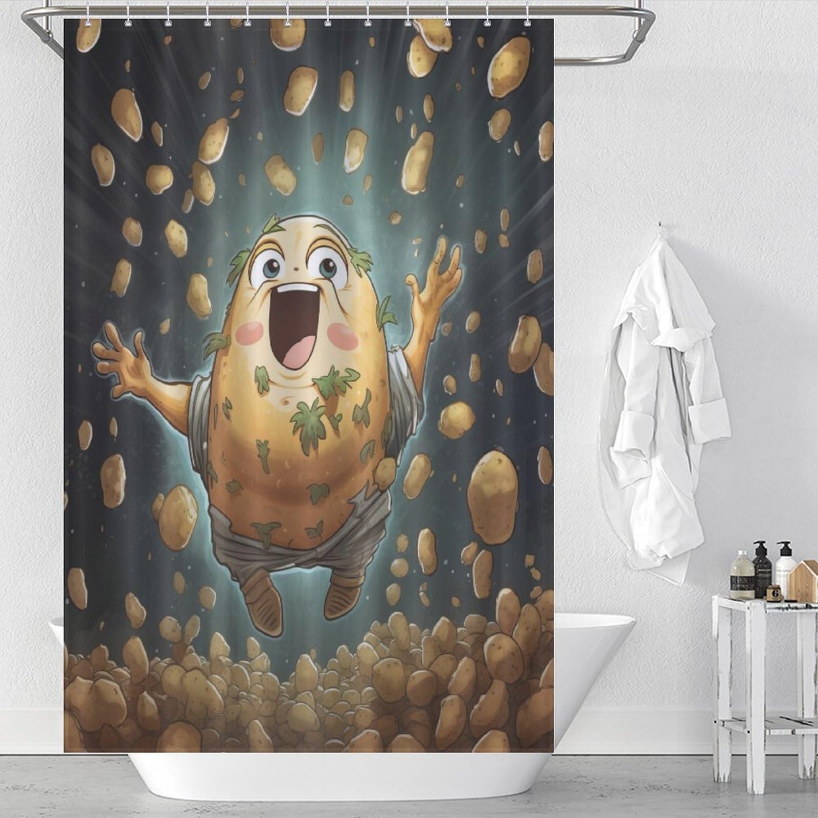 Rideau de douche anti-moisissure en tissu polyester lavable