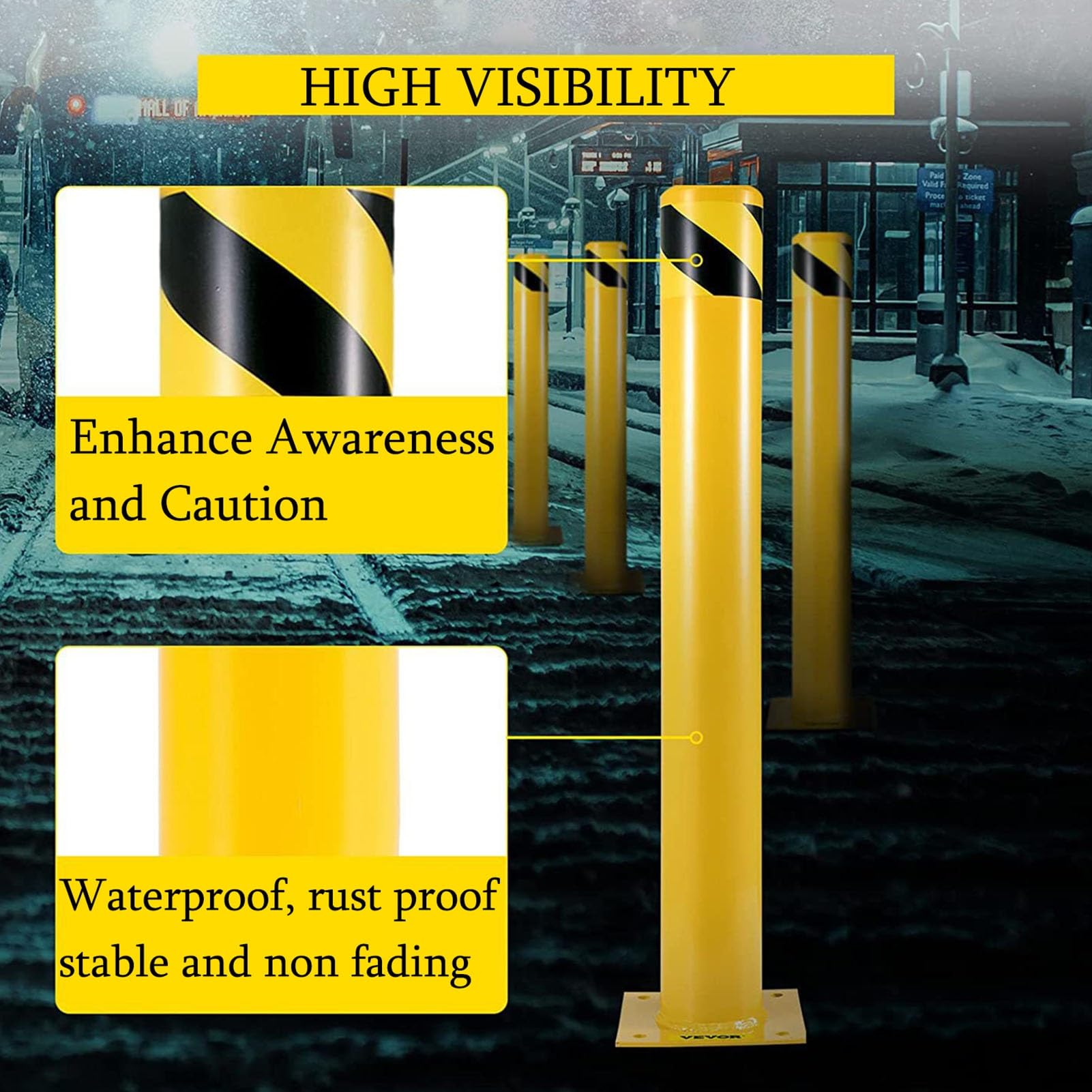 Bolardo de Seguridad con Cerradura para plazas de Aparcamiento, 1 Paquete, bolardo de Seguridad Amarillo de Acero para Control de tráfico, Entrada, Poste (Color: Amarillo, tamaño: 91 x 20 x 14 cm)