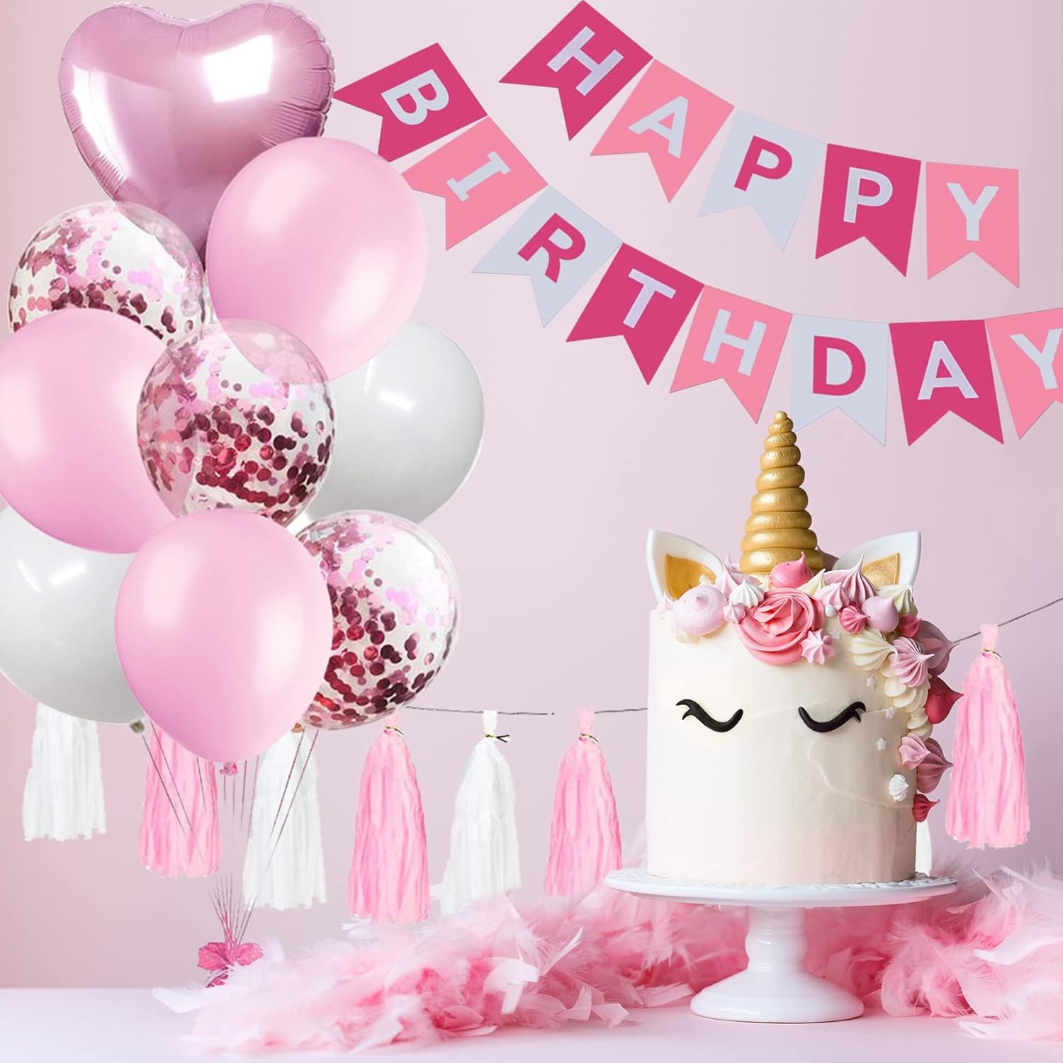 8th Birthday Decorations for Girls, Pink White 8 Happy Birthday Balloons, Birthday Party Supplies Including Pink Happy Birthday Banner, Number 8 Foil Balloons - Image 4