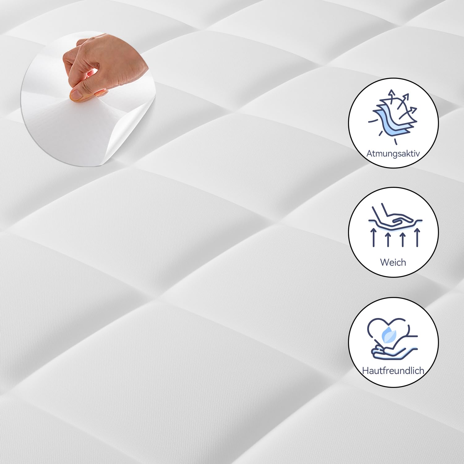ELEMUSE Matratzen Topper 180x200cm, H3 Gel Topper mit Waschbarem Flauschigem Bezug und Gelschaum, 7CM Höhe Weicher und Bequemer Matratzentopper für Boxspringbett und Unbequeme Betten Schlafsofa