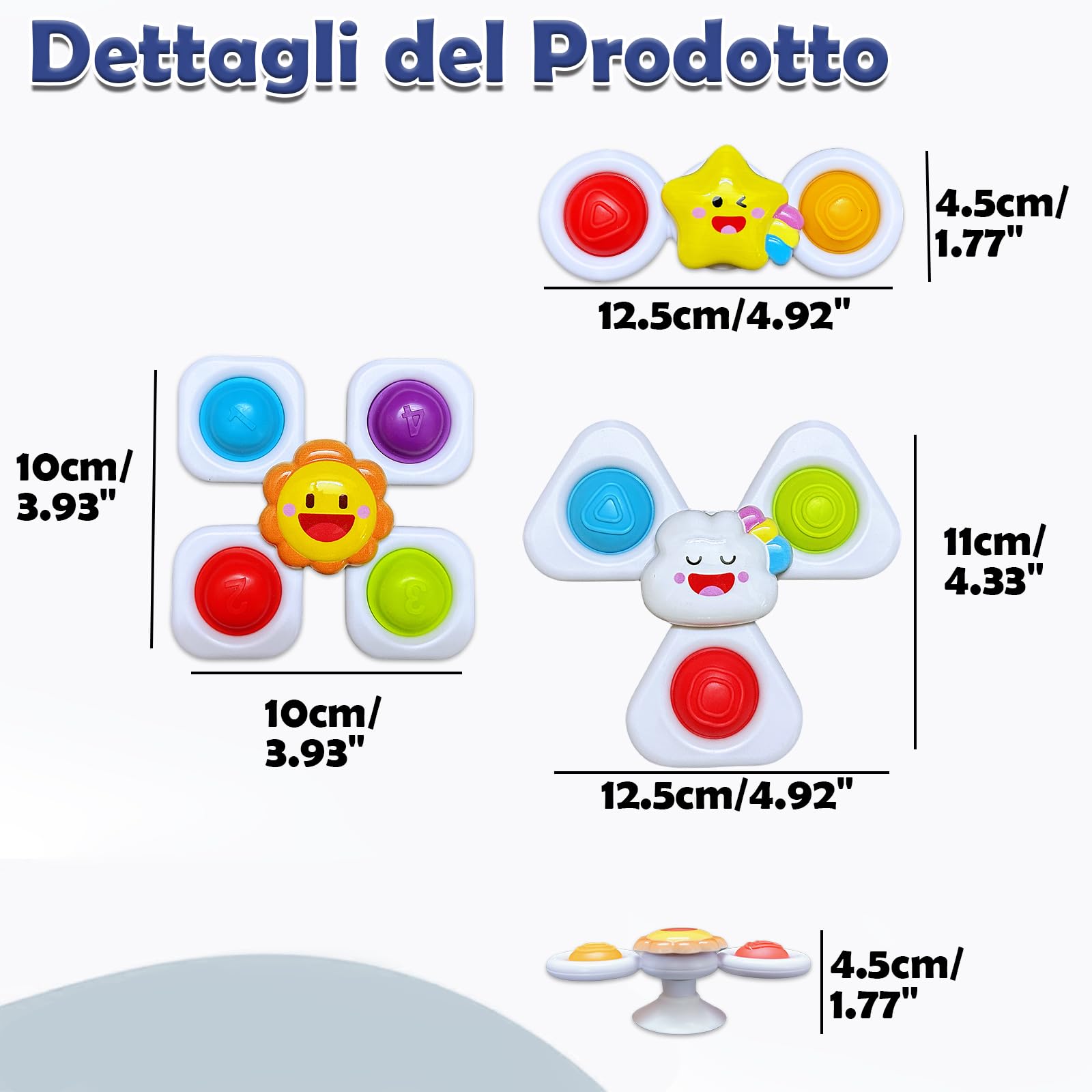 Echehi 3 Pezzi Spinner Bambini, Giochi Bagnetto Neonato, Giochi Sensoriali per Neonati. Sole